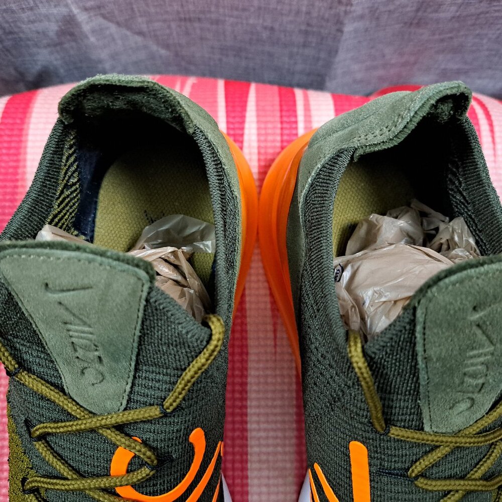 ! Nike Air Max 270 Flyknit Men 10.5 Olive Green Orange Men's Athletic Sneakers - Picture 11 of 14